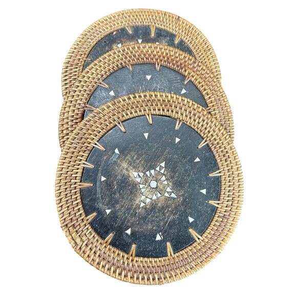 Ornate Table Coasters- Set of 3- some wear- intricate details- Vintage- woven - Picture 4 of 4